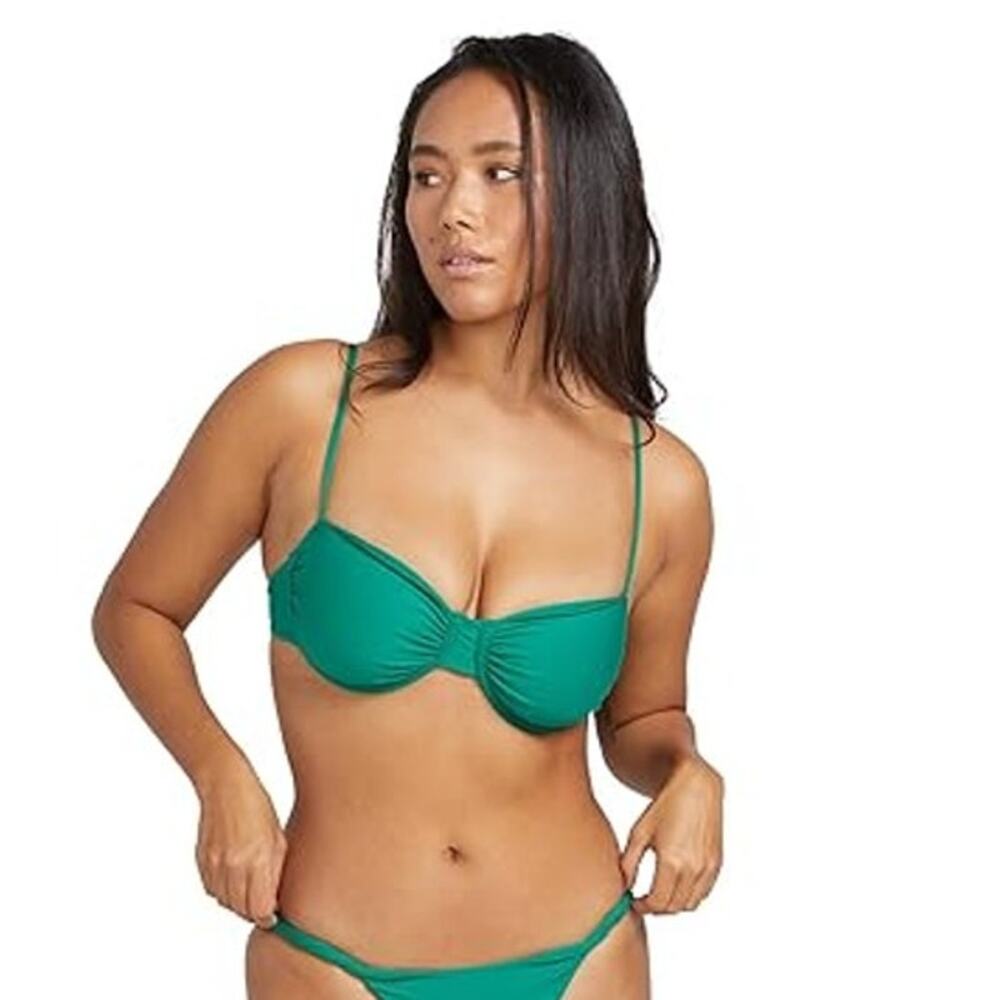 Volcom Simply Seamless U Wire Bikini Top Emerald Green Small NWT
